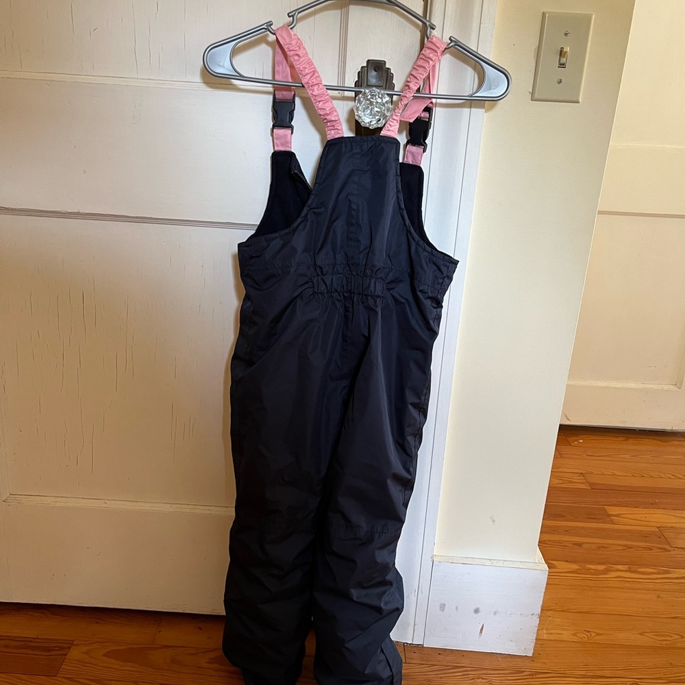 Girls navy blue and pink snow pants/snow bib